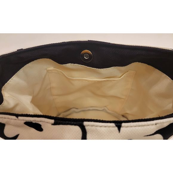 Bucket Handbag Round with Padded Handle Daisy Print Black White - Picture 4 of 5